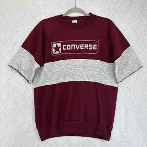 Vtg 80s Converse Crewneck Sweatshirt Mens Red Gray Short Sleeve Chuck Taylor